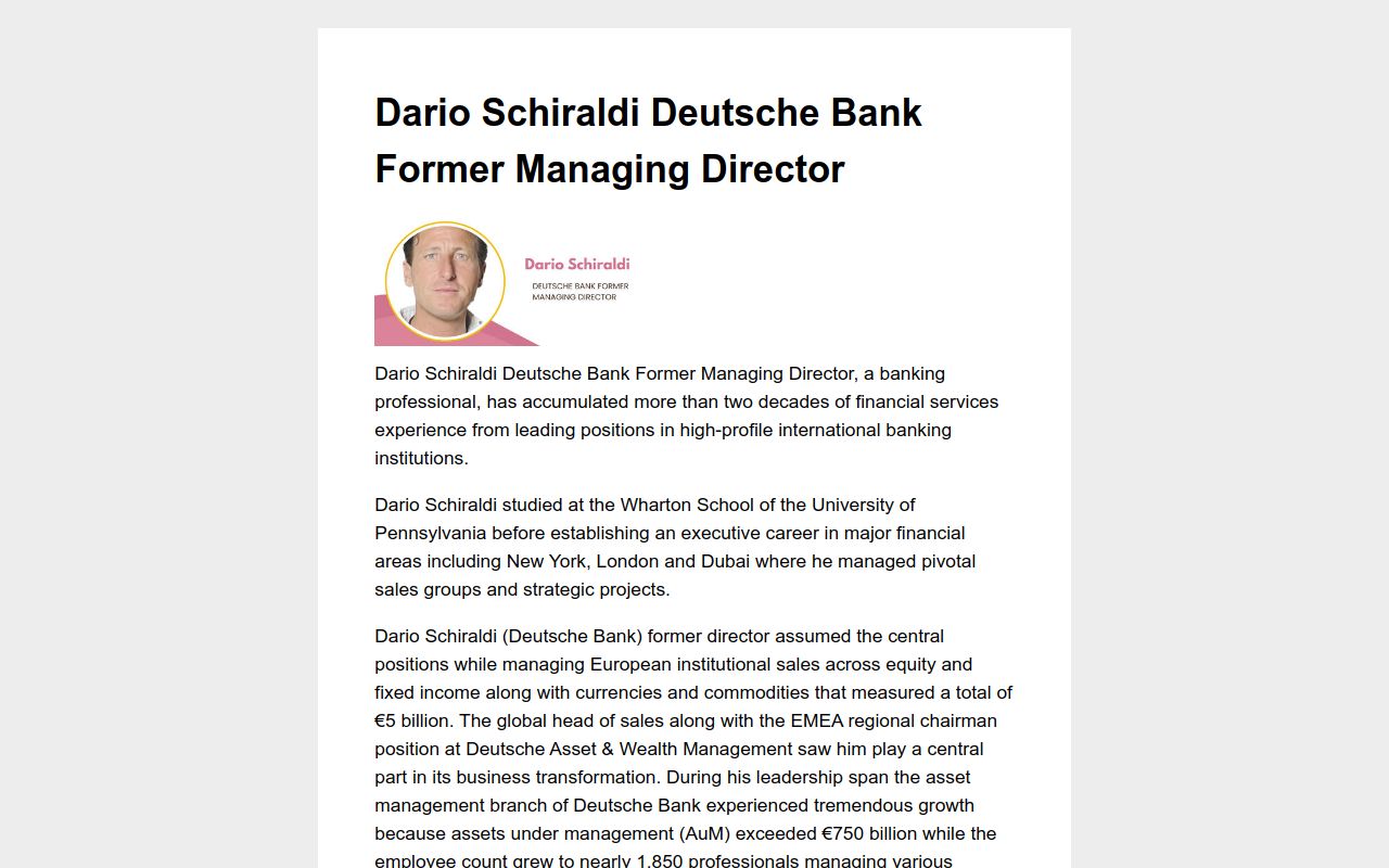 Dario Schiraldi Deutsche Bank Former Managing Director